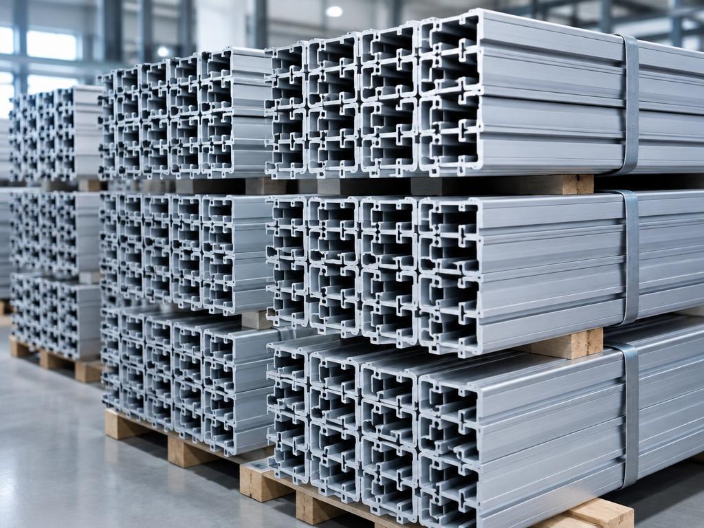 Stacked anodised aluminium extrusion profiles for solar module frames in an industrial facility